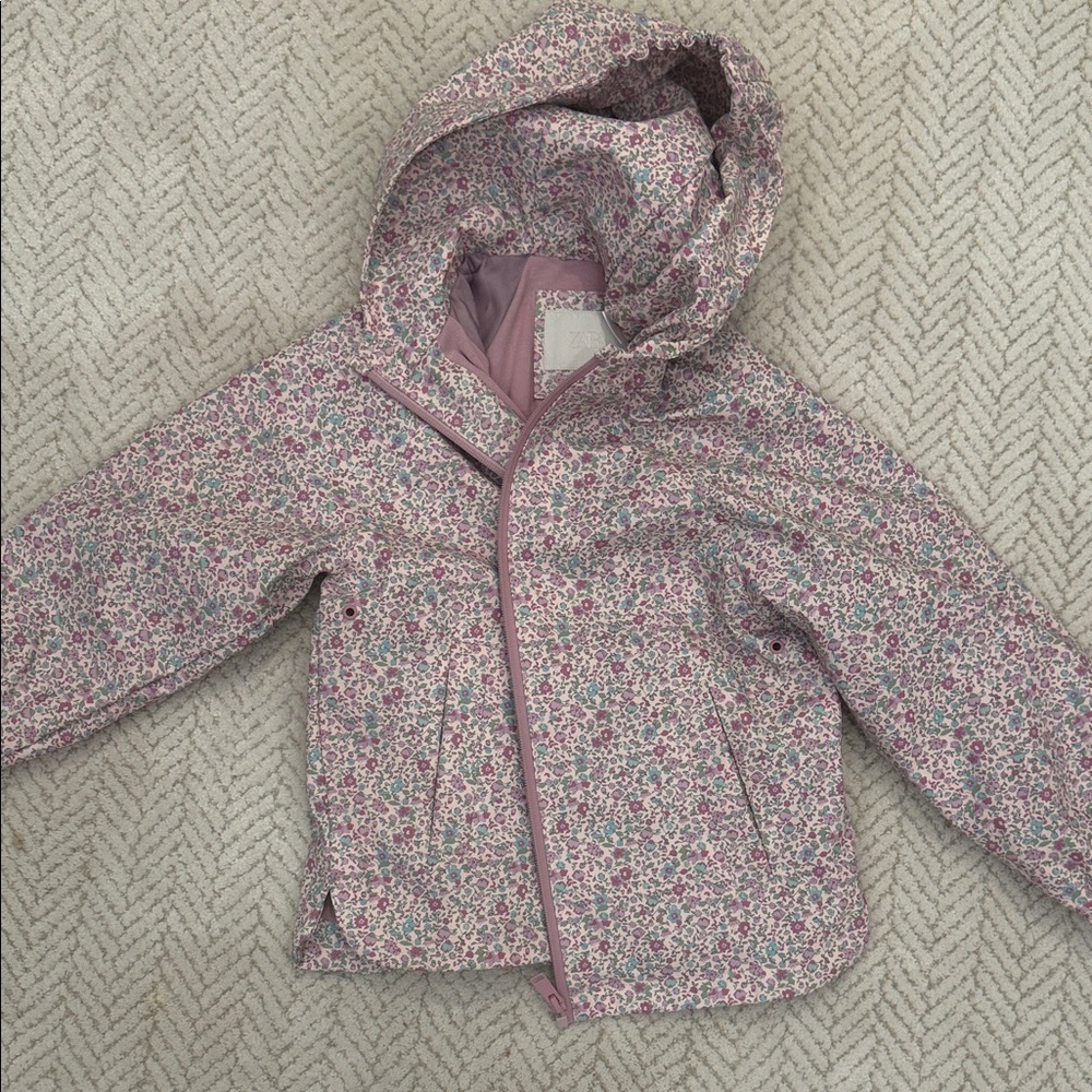 Zara Kids Pink Floral Hooded Raincoat